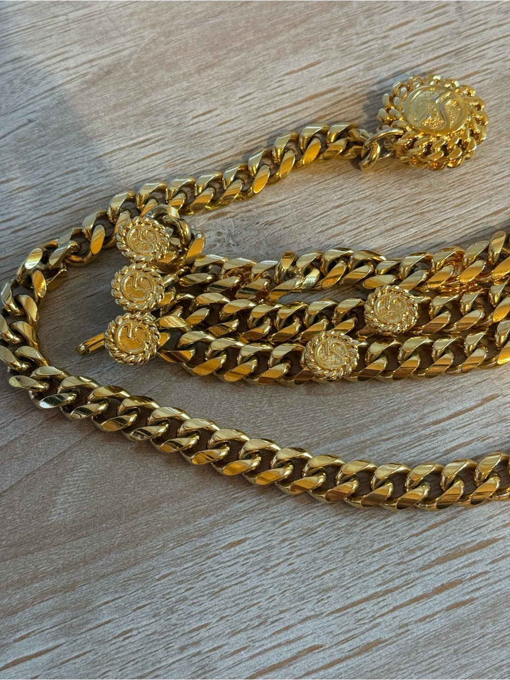 St. John Gold-Tone Multi-Chain Belt with Signature Medallions - Picture 2 of 10